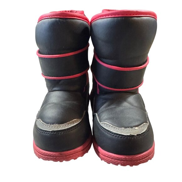 Toddler Girls Winter Snow Boots Size 9 Black &‎ Pink Hook and Loop Closures - Picture 2 of 8